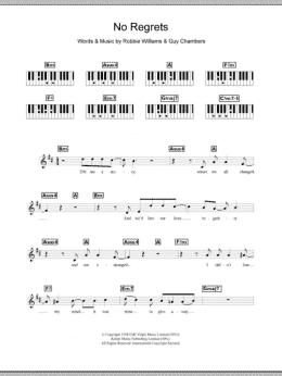 page one of No Regrets (Piano Chords/Lyrics)