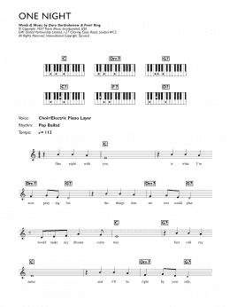page one of One Night (Piano Chords/Lyrics)