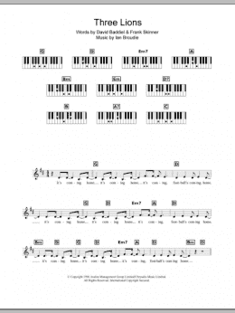 page one of Three Lions (Piano Chords/Lyrics)