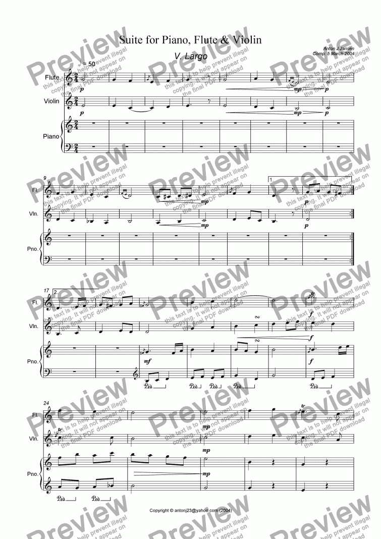 page one of Suite for Piano, flute & violin - V. Largo