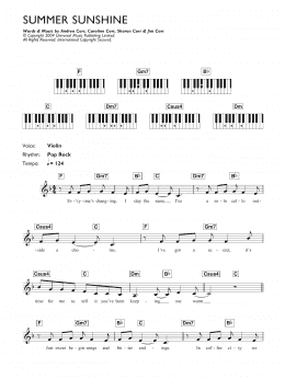 page one of Summer Sunshine (Piano Chords/Lyrics)