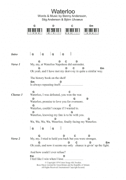 page one of Waterloo (Piano Chords/Lyrics)