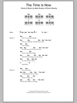 page one of The Time Is Now (Piano Chords/Lyrics)