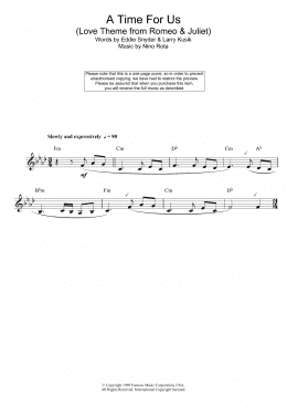 page one of A Time For Us (Love Theme from Romeo and Juliet) (Alto Sax Solo)
