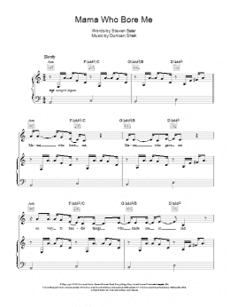 page one of Mama Who Bore Me (Piano, Vocal & Guitar Chords)