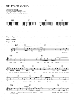 page one of Fields Of Gold (Piano Chords/Lyrics)