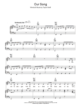 page one of Our Song (Piano, Vocal & Guitar Chords)