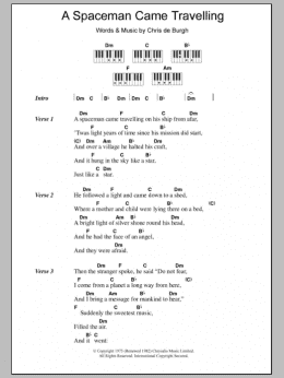 page one of A Spaceman Came Travelling (Piano Chords/Lyrics)
