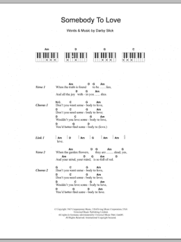 page one of Somebody To Love (Piano Chords/Lyrics)