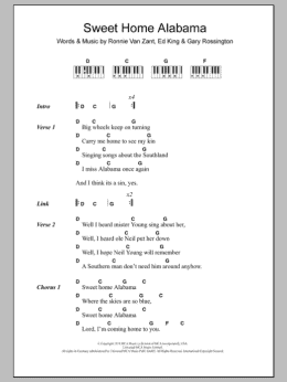 page one of Sweet Home Alabama (Piano Chords/Lyrics)