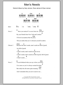 page one of Men's Needs (Piano Chords/Lyrics)