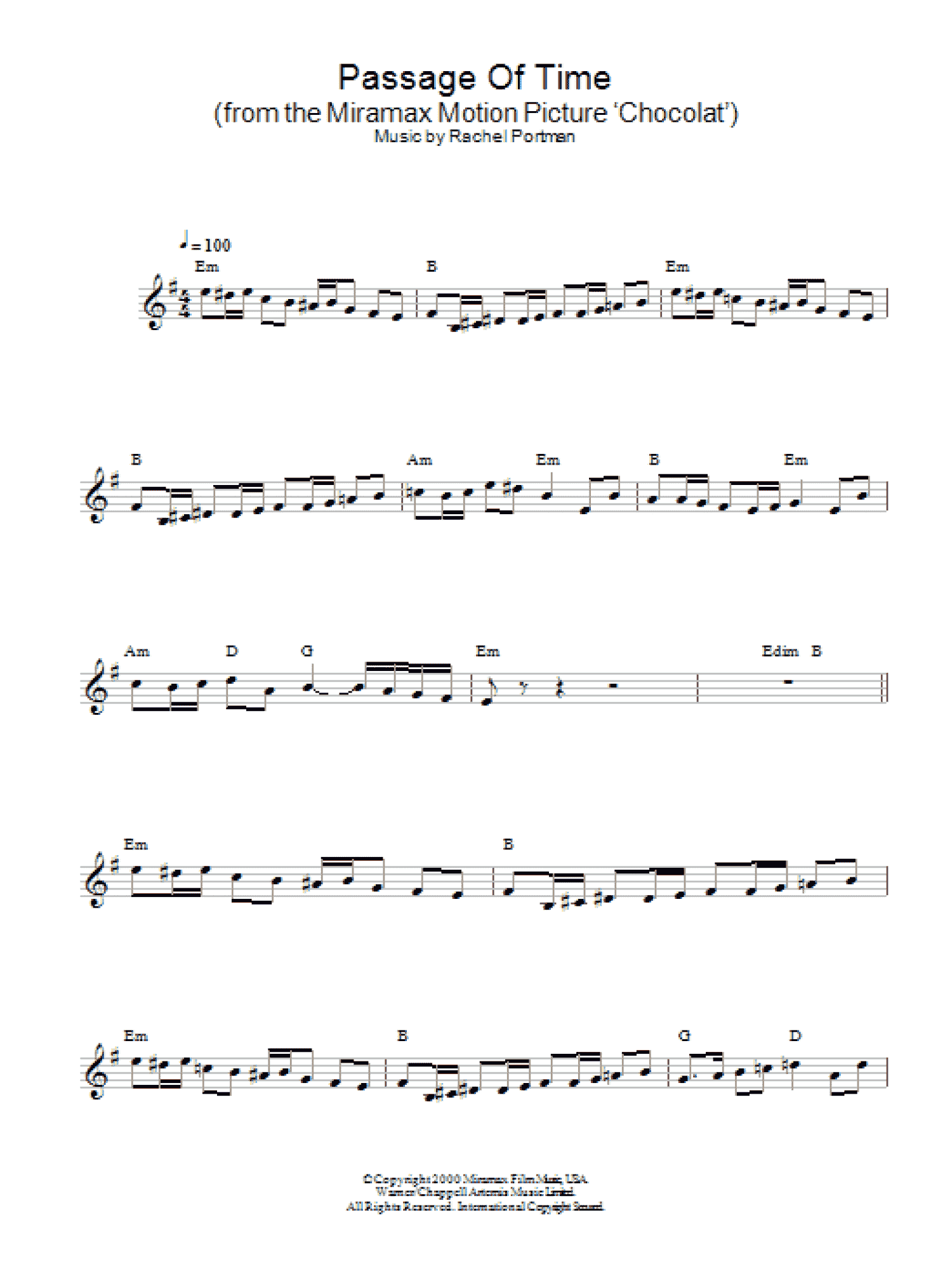 Passage Of Time (from Chocolat) (Lead Sheet / Fake Book)