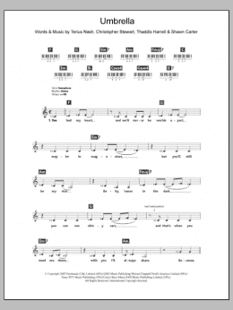page one of Umbrella (Piano Chords/Lyrics)