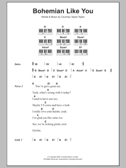 page one of Bohemian Like You (Piano Chords/Lyrics)