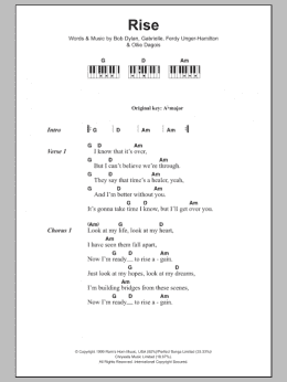 page one of Rise (Piano Chords/Lyrics)