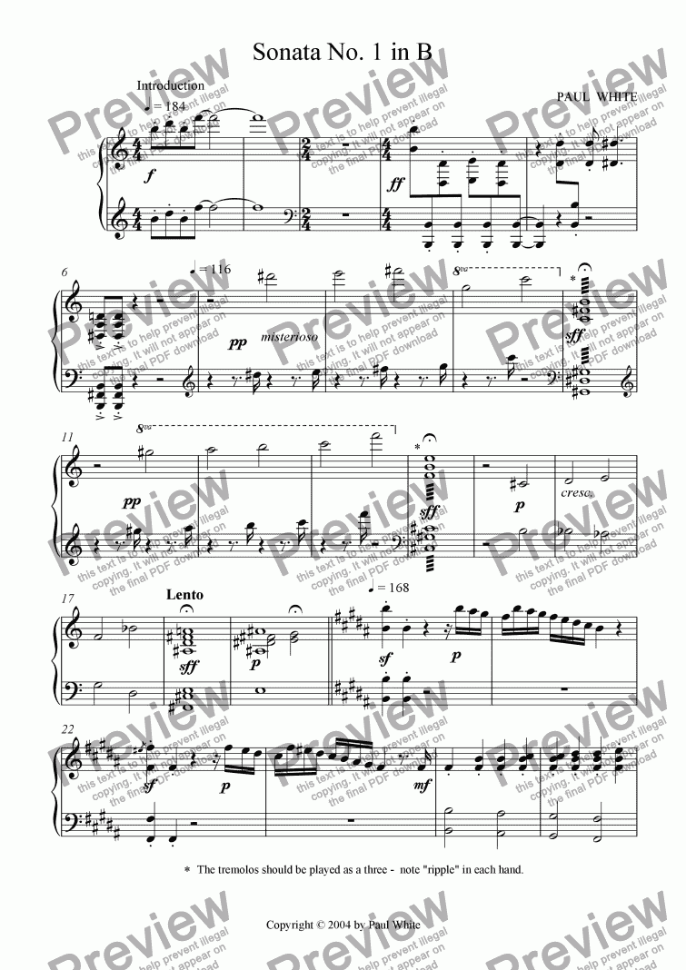 page one of Sonata No. 1 in B