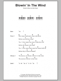 page one of Blowin' In The Wind (Piano Chords/Lyrics)