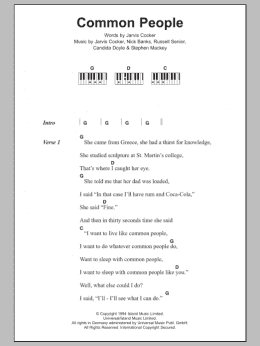 page one of Common People (Piano Chords/Lyrics)