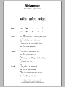 page one of Rhiannon (Piano Chords/Lyrics)