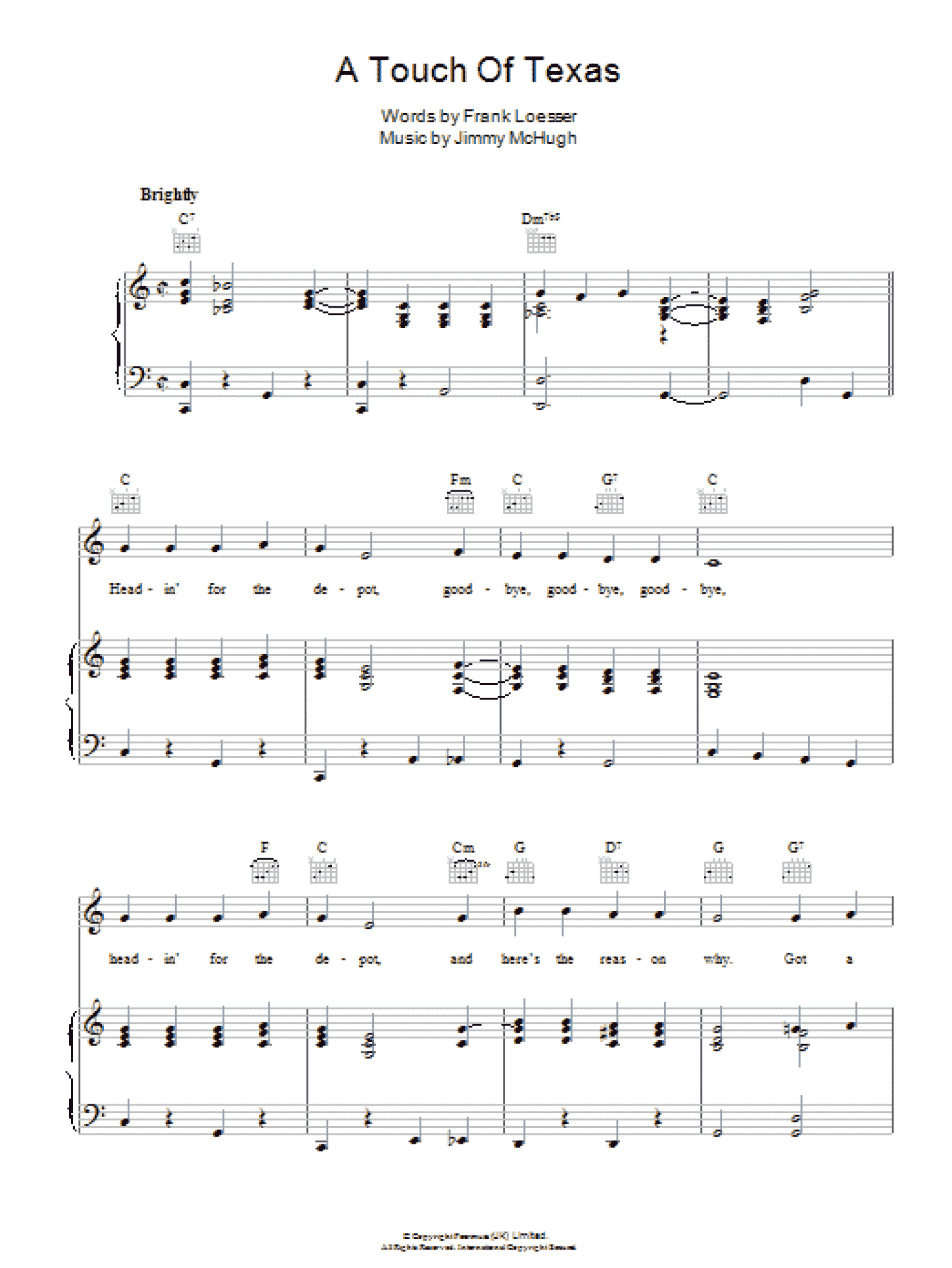 A Touch Of Texas (Piano, Vocal & Guitar Chords)