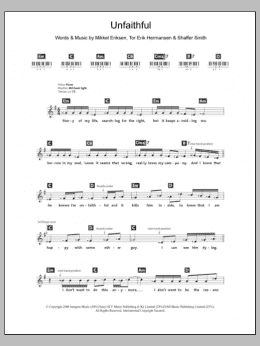 page one of Unfaithful (Piano Chords/Lyrics)