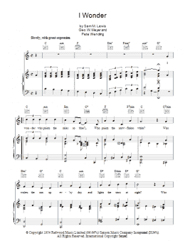 page one of I Wonder (Piano, Vocal & Guitar Chords)