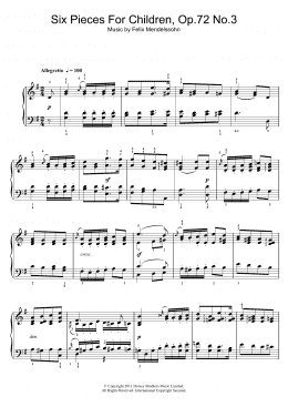 page one of Six Pieces For Children, Op.72 No.3 (Piano Solo)