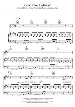 page one of Don't Stop Believin' (Piano, Vocal & Guitar Chords)