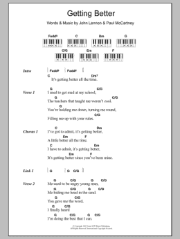 page one of Getting Better (Piano Chords/Lyrics)