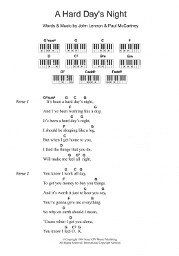 page one of A Hard Day's Night (Piano Chords/Lyrics)