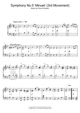 page one of Symphony No.5 in B Flat Major - 3rd Movement: Minuet - Allegro molto (Piano Solo)