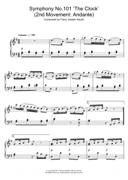 page one of Symphony No.101 'The Clock' (2nd Movement: Andante) (Piano Solo)