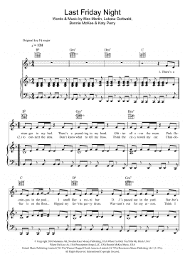 page one of Last Friday Night (Piano, Vocal & Guitar Chords)