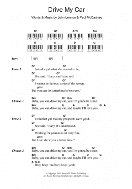 page one of Drive My Car (Piano Chords/Lyrics)