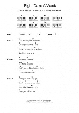page one of Eight Days A Week (Piano Chords/Lyrics)