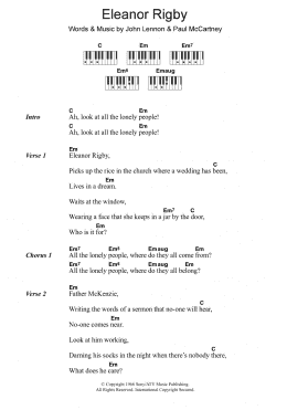 page one of Eleanor Rigby (Piano Chords/Lyrics)
