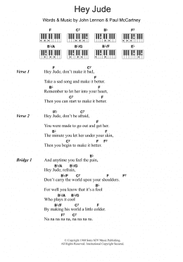 page one of Hey Jude (Piano Chords/Lyrics)