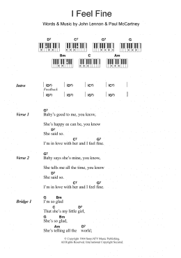 page one of I Feel Fine (Piano Chords/Lyrics)