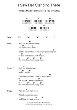 page one of I Saw Her Standing There (Piano Chords/Lyrics)