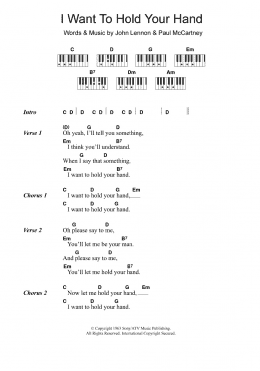 page one of I Want To Hold Your Hand (Piano Chords/Lyrics)
