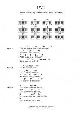 page one of I Will (Piano Chords/Lyrics)