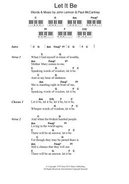 page one of Let It Be (Piano Chords/Lyrics)