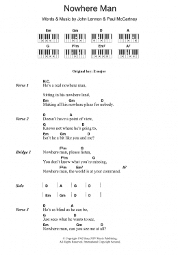 page one of Nowhere Man (Piano Chords/Lyrics)
