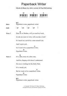 page one of Paperback Writer (Piano Chords/Lyrics)