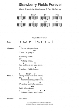 page one of Strawberry Fields Forever (Piano Chords/Lyrics)