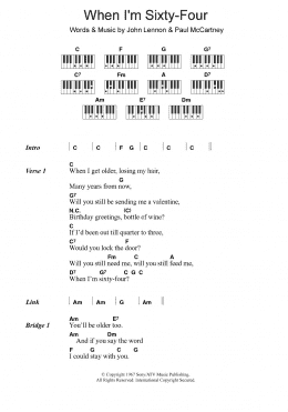 page one of When I'm Sixty-Four (Piano Chords/Lyrics)