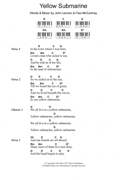 page one of Yellow Submarine (Piano Chords/Lyrics)