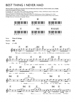 page one of Best Thing I Never Had (Piano Chords/Lyrics)