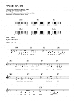 page one of Your Song (Piano Chords/Lyrics)
