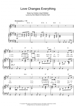 page one of Love Changes Everything (from Aspects Of Love) (Piano, Vocal & Guitar Chords)